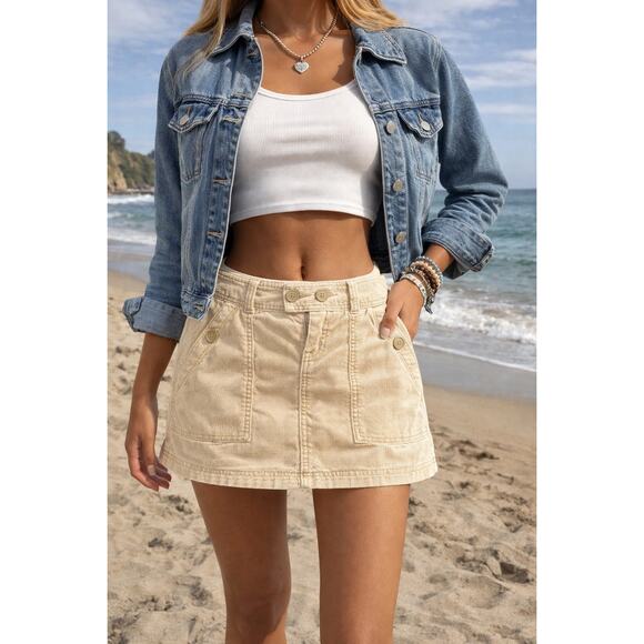 Abercrombie & Fitch Dresses & Skirts - Vintage Y2K Abercrombie & Fitch Cream Corduroy Cotton Mini Skirt Size 2